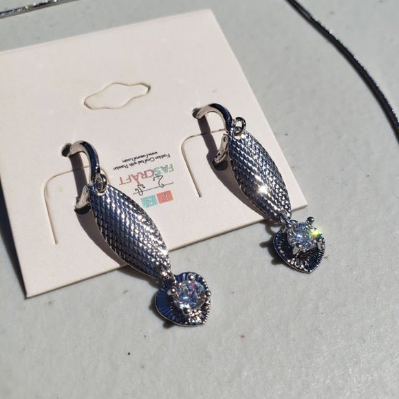 Silver Faux Diamond Heart Earring and Necklace Set - Picture 3 of 5